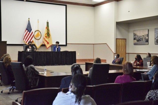 Brenda Lee McCullough, director, U.S. Army Installation Management Command Directorate-Readiness, and Jessica Stonesifer, interim deputy garrison commander, host a female mentoring session May 5 in the Eagle Conference Room. The event, hosted...