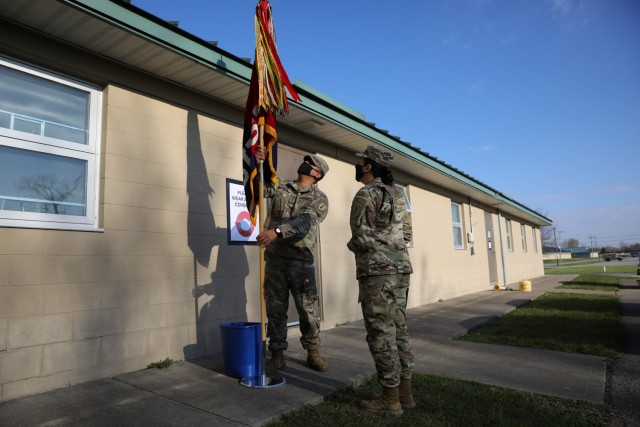 The 1st Sustainment Brigade, 1st Infantry Division Guidon in Camp Atterbury, IN