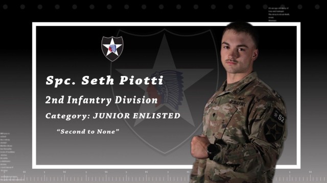 Spc. Seth Piotti, 2nd Infantry Division, is the winner of the 2021 Eighth Army Best Warrior Competition Junior Enlisted category. (U.S. Army graphic by 20th Public Affairs Detachment)