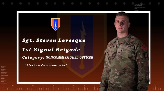 Sgt. Steven Levesque, 1st Tactical Theater Signal Brigade; winner of the 2021 Eighth Army Best Warrior Competition Noncommissioned Officer category. (Graphic by 20th Public Affairs Detachment)