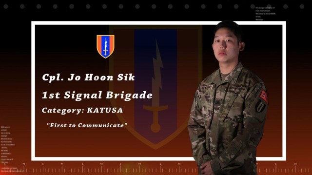 Cpl. Hoon Sik-jo, 1st Tactical Theater Signal Brigade; winner of the 2021 Eighth Army Best Warrior Competition KATUSA (Korean Augmentation to the U.S. Army) category. (U.S. Army graphic by 20th Public Affairs Detachment)