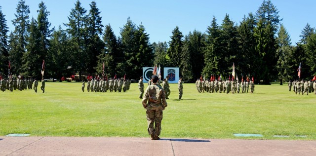 The 593rd Expeditionary Sustainment Command commander, Col. Martine S. Kidd, assumed her new duties during the ESC change of command ceremony at Watkins Field here at Joint Base Lewis-McChord, May 14, 2021.  

Kidd and Command Sgt. Maj. Terrence T. Scarborough were welcomed as the new ESC command team during the ceremony, while Brig. Gen. Timothy P. White relinquished his duties as the Rest Assured commanding general. (U.S. Army photo by Sgt. 1st Class Tony White, 593rd ESC)