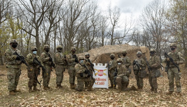 Eleven 92G Soldiers from Fox Battery Forward Support Company, 2nd Regiment, 15th Field Artillery Battalion, 2nd Brigade Combat Team, 10th Mountain Division (LI) pose for a group photo after a two-day field feeding operation and competition called the Philip A. Connelly Awards Program at Fort Drum, New York, May 6-7, 2021. The 2-15 FA Battalion has been active within the U.S. Army since WWI. (U.S. Army photos by Spc. Pierre Osias)