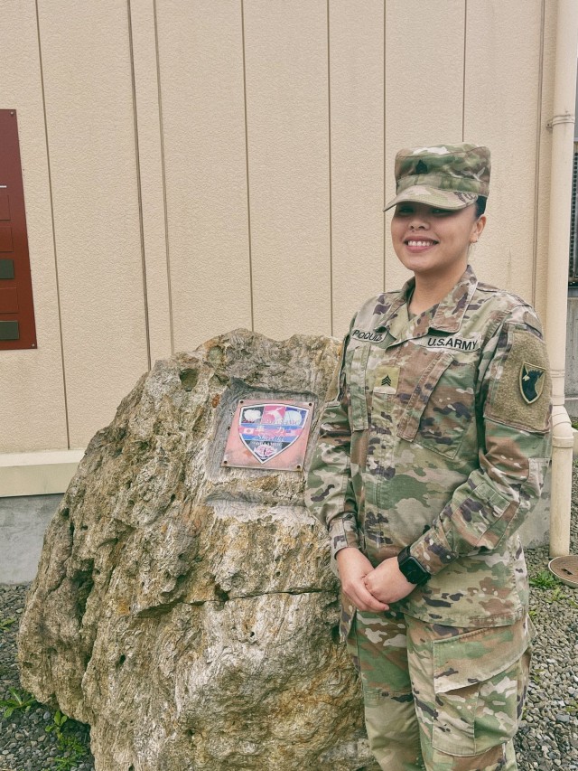 Sgt. Marisol Poquiz, age 22, is an automated logistics specialist with the 10th Missile Defense Battery, Shakiri Communications Site, Japan. She is responsible for records of maintenance performed, and the ordering and management of parts repair.