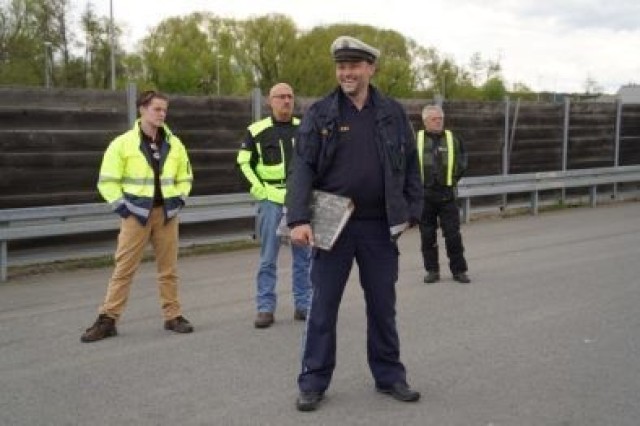 Eschenbach Police Station Polizeihauptmeister Paul Zawal provided the Motorcycle Mentorship Safety Day group with one last refresher on German road laws and motorcycle safety, May 14, 2021. (U.S. Army photo by Sidney Sullivan / USAG Bavaria Public Affairs)