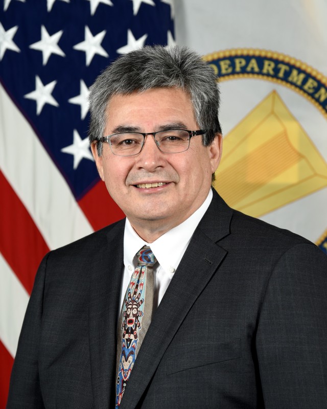 Jaime A. Pinkham, Principal Deputy Assistant Secretary of the Army (Civil Works), poses for his official portrait in the Army portrait studio at the Pentagon in Arlington, Va, May 19, 2021.  (U.S. Army photo by William Pratt)