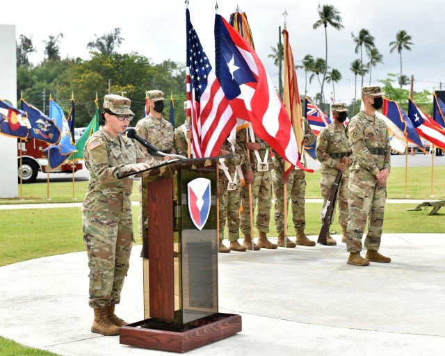 Master of ceremony for the Change of Command was Army Sergeant Patricia M. Landrau, paralegal noncommissioned officer with the US Army Reserve 1st Mission Support Command Judge Advocate Office.