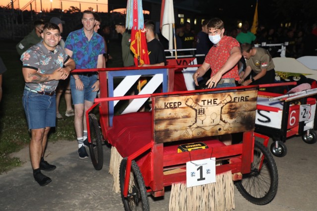 U.S. Soldiers from the 3rd Infantry Division participate in a bed race during Marne Week 2021 at Fort Stewart, Georgia, on May 17. The bed race kicks off this Marne week, standing in as a fun alternative to the traditional division run (U.S. Army...
