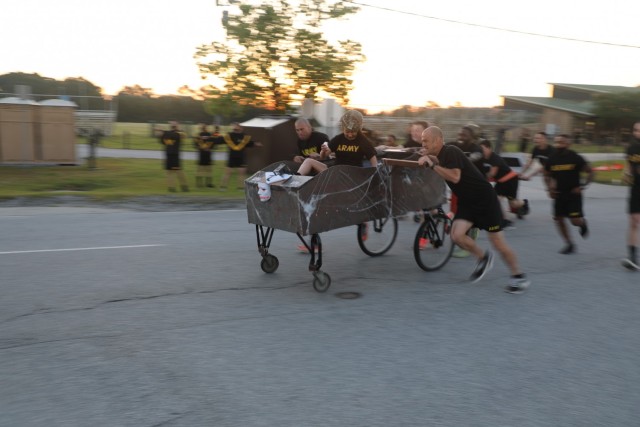 U.S. Soldiers from the 3rd Infantry Division participate in a bed race during Marne Week 2021 at Fort Stewart, Georgia, on May 17. The bed race kicks off this Marne week, standing in as a fun alternative to the traditional division run (U.S. Army...