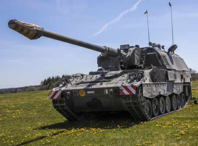 The 132nd Field Artillery Regiment, Italian Army, displays their Howitzer PzH2000, as part of Dynamic front 21 Academics Day, at Vilseck Army Air Field, Germany, May, 09, 2021. Dynamic Front 21 includes approximately 1,800 participants from 15...