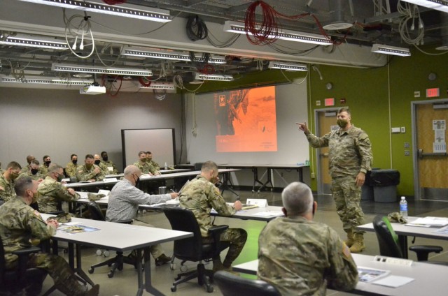 Brigadier General Clair Gill, deputy commanding general-support, 101st Airborne Division (Air Assault) leads a Training Support Services Innovation Forum May 13 at Kinnard Mission Training Complex. Representatives from every major unit command,...