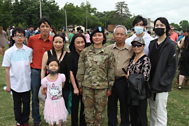 Pvt. Trish Le enjoys the attention of her family from Boston as well as Wichita, Kansas. Le will attend advanced individual training at Joint Base San Antonio-Fort Sam Houston, Texas, to become a 68X Mental Health Specialist.