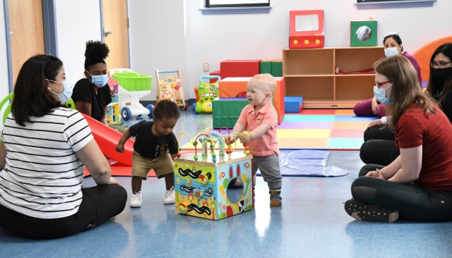 Weekly playgroups through the Fort Drum Family Advocacy Program have resumed at a new location to provide parents and children with a safe, inviting place to play, learn and build social skills. (Photo by Mike Strasser, Fort Drum Garrison Public Affairs)