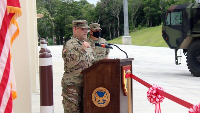 Col. Thomas J. Verell, Jr., Japan Engineer District commander, presents the world's most state-of-the-art, rapid reaction Patriot Missile Facility to the Soldiers of 1-1 Air Defense Artillery it Okinawa on May 19. The facility allows America to...
