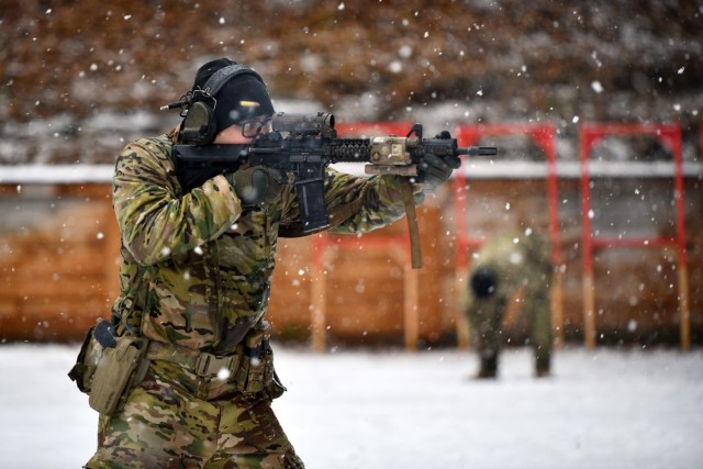 A 10th Special Forces Group soldier participates in a live fire training exercise at the Panzer Range Complex, Boeblingen, Germany, in January.