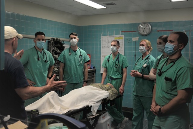 Students from the Interservice Physician Assistant Program receive a class in trauma scenarios from an instructor at the General Leonard Wood Army Community Hospital May 14.