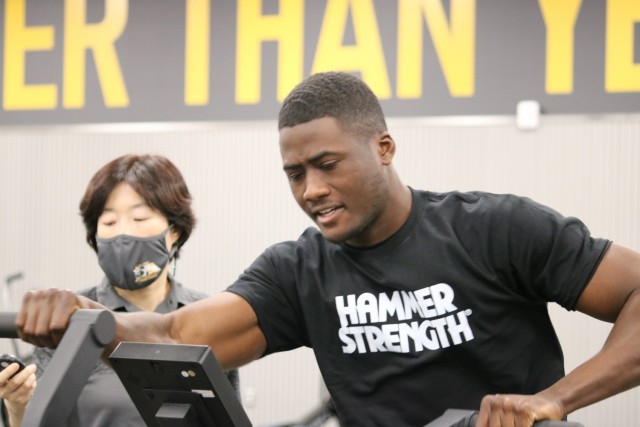 A Soldier participates in a fitness class at the newly renovated fitness facility. USAG Daegu unveiled extensive renovations at Camp Walker&#39;s Kelly Fitness Center for immediate use in May during a ribbon-cutting ceremony in South Korea. The...