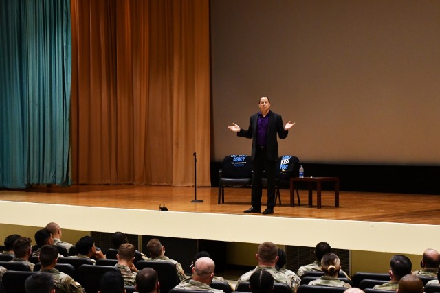 Mike Domitrz, guest speaker at Fort Polk’s Sexual Harassment/ Assault Response Program two day training event — May 18-19, talks to Soldiers and civilians about the importance of consent and listening when someone says no in an intimate...