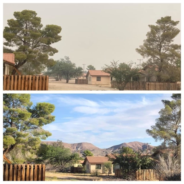 Fort Irwin resident, Amanda McMaster took these photos on different days to show the effect of the amount of smoke that crept onto the installation from the California wildfires burning across the state. The mountains, forestry and skyline were no...