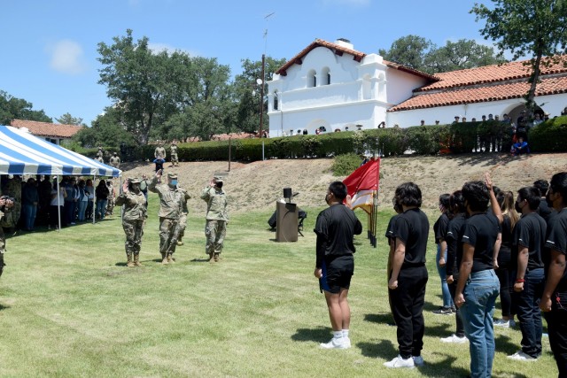 New recruits for the Army and Marines Corps enlistment oath was led by the 63rd Readiness Division Commander Maj. Gen. Alberto Rosende (far right). Brig. Gen. Patricia Wallace, 91st Training Divsion commander, and Brig. Gen. James Kokaska, 102nd...