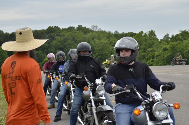 Soldiers prepare for their next exercise during the Basic Rider Course hosted May 17 at the Installation Safety Office. The Fort Campbell Installation Safety Office hosts motorcycle safety courses year-round, but those efforts are especially...