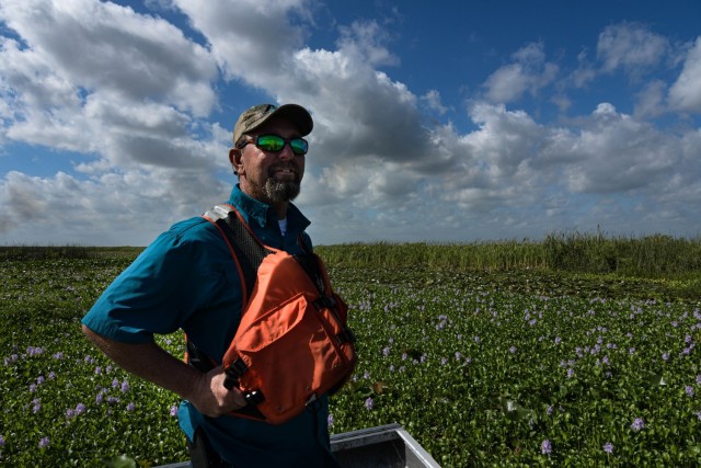Keith Mangus, Applied Aquatics, project manager with 24 years or expertise in the field and a love of wildlife photography is dedicated to conservation. Mangus, views the Spray Tracker Platform developed by FWC’s Andrew Dew detects and collects...