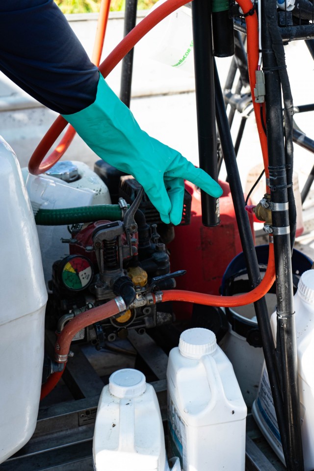 Applied Aquatics, licensed applicator, Jeff Smith points to the Spray Tracking Device that was outfitted to some of the airboats piloting program for Florida Fish and Wildlife, the U.S. Army Corps of Engineers and the Florida Water Management...
