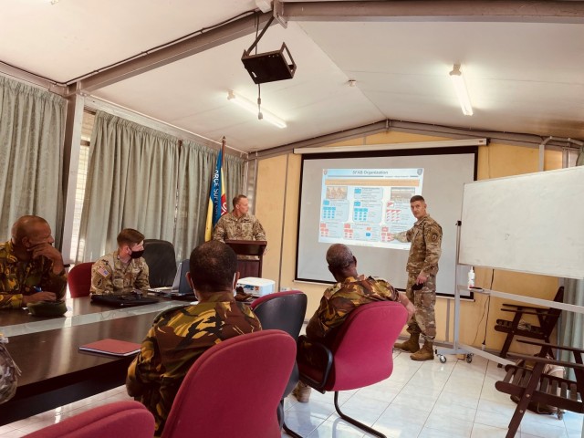 The 6th Battalion, 5th Security Force Assistance Brigade Commander, Lt. Col. Jeremiah O’connor provides a capability briefing to the Papua New Guinea Defense Force, May 24, 2021 at Murray Barracks, Papua New Guinea. O'Connor led a team of logistics experts from the 5th SFAB to build on existing relationships in Papua New Guinea and train alongside the PNGDF.