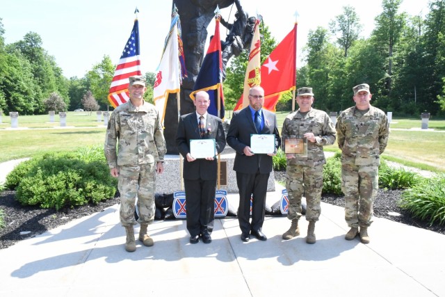 Fort Drum officials applauded workforce safety efforts across the installation during an awards presentation June 7 in Memorial Park. The installation earned its first U.S. Army Exceptional Organization Safety Award – Garrison, after being recognized earlier this year with the U.S. Army Materiel Command Excellence in Safety for FY2020. (Photo by Mike Strasser, Fort Drum Garrison Public Affairs)