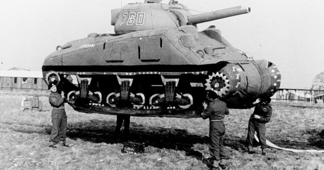 Four Soldiers assigned to the 23rd Headquarters Special Troops — commonly referred to as the Ghost Army — move an inflatable tank. The 1,100 Ghost Army service members used a variety of unique deception tactics to fool the enemy in World War II. Besides inflatable dummy equipment, they incorporated sound effects, radio trickery and impersonation. Their efforts were classified until 1993, but are now being highlighted and taught via the Ghost Army Legacy Project.