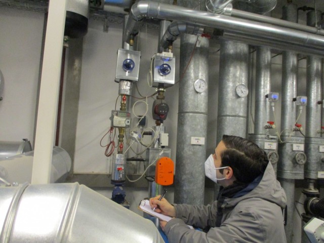 Salvatore Corcione, resource efficiency manager at U.S. Army Garrison-Ansbach, performs a utility check at one of the facilities on the installation.Contracted through the U.S. Army Engineering and Support Center, Huntsville’s Resource Efficiency Manager program, REMs are subject-matter experts enhancing installation energy program effectiveness by identifying projects and practices to reduce energy and water costs.