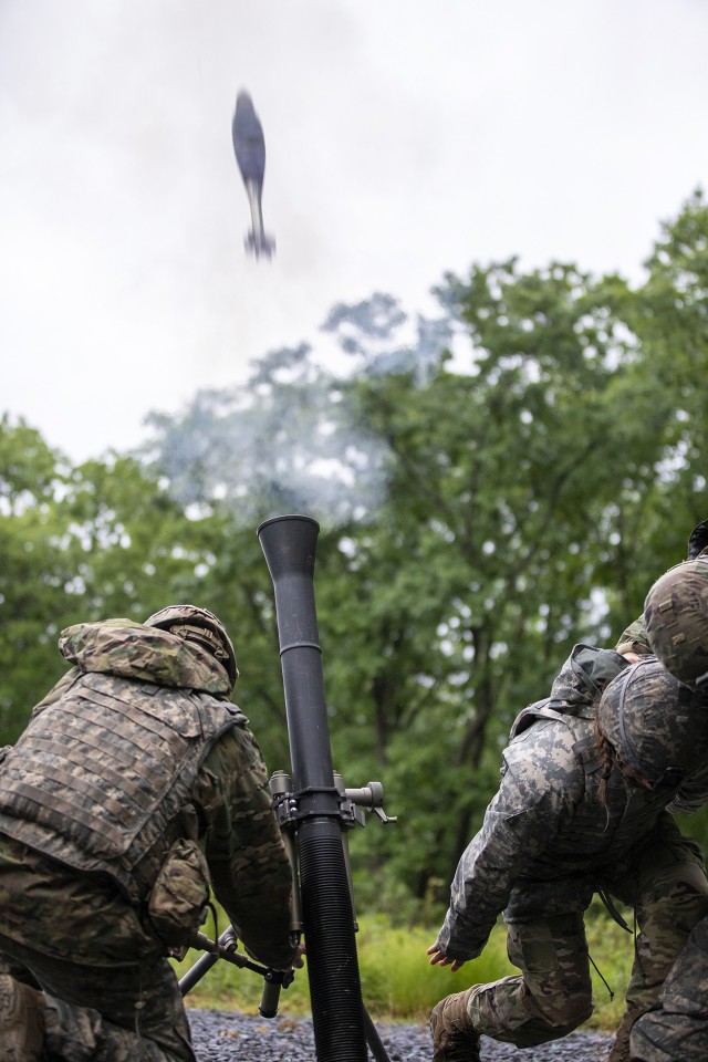 Cadets from Cadet Field Training’s 3rd Company conduct call for fire and mortar training as a part of the Cadet Summer Training at West Point. (U.S. Army photo by Sgt. Gregory Muenchow)