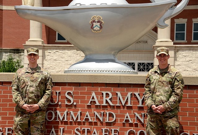 Maj. Avraham Behar, left, has been named the recipient of the Major General James M. Wright Distinguished Master Sustainer Award, and Maj. Chris Garlick, right, has been named the recipient of the General George S. Patton Jr. Distinguished Master...