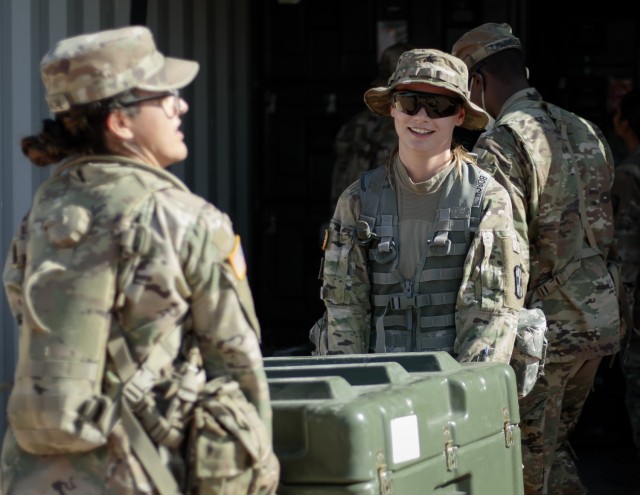 Soldiers from the 131st Field Hospital unpack a cargo container at Camp Old Ironsides, Fort Bliss, Texas, June 5, 2021. As part of field exercise Operation Guardian Readiness, Guardian Knight Soldiers stood up their Role 3 medical facility in an...