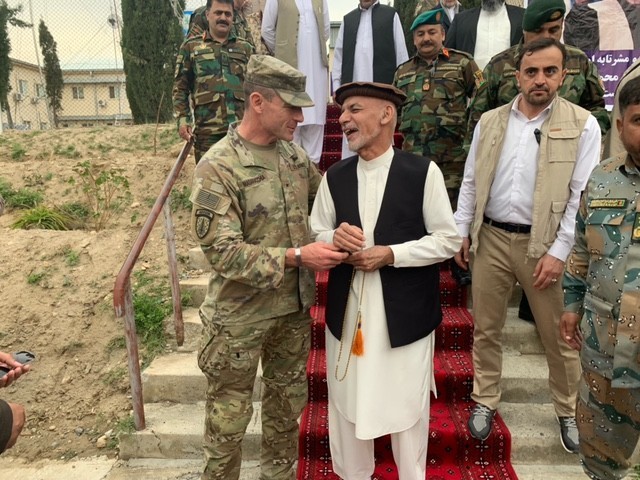 Brig. Gen. Charles J. Masaracchia shares a laugh with President of Afghanistan Ashraf Ghani in 2019. During this time, Masaracchia was serving as the 3rd Security Force Assistance Brigade commander; commanding general of Train, Advise, Assist Command-East; and deputy commanding general-operations, Combined Security Transition Command –Afghanistan. 