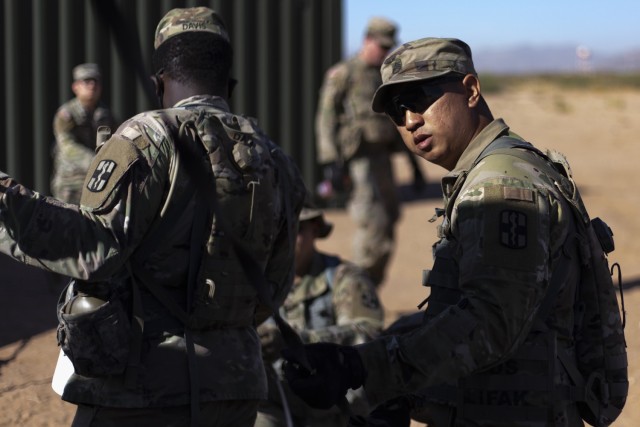 Soldiers from the 131st Field Hospital stand up one of almost 20 Expeditionary Medical Support System structures as part of field exercise Operation Guardian Readiness at Fort Bliss, Texas, June 5, 2021. The Army field hospital is a modular, Role...