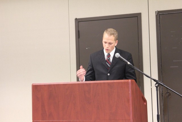 Army veteran Benjamin Hockman leads a prayer at the Memorial Day Prayer Luncheon on May 27, 2021, at Fort McCoy, Wis. The Religious Support Office organizes prayer lunches for both Memorial Day and Labor Day each year. (U.S. Army photo by Aimee...