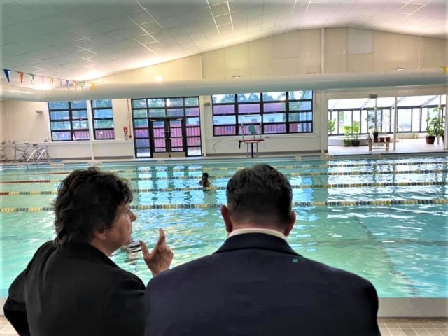 Brenda Lee McCullough, director of Installation Management Command (IMCOM)-Readiness, tours Rumpel Fitness Center on June 8, 2021, at Fort McCoy, Wis. McCullough and Command Sgt. Maj. Dan Dennison, IMCOM-Readiness command sergeant major, were...