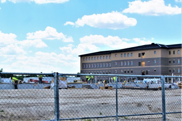 Infrastructure work is shown under way June 2, 2021, in the 1600 block of the cantonment area at Fort McCoy, Wis., for a second transient training troops barracks project. The second barracks $18.8 million barracks project was awarded to L.C....