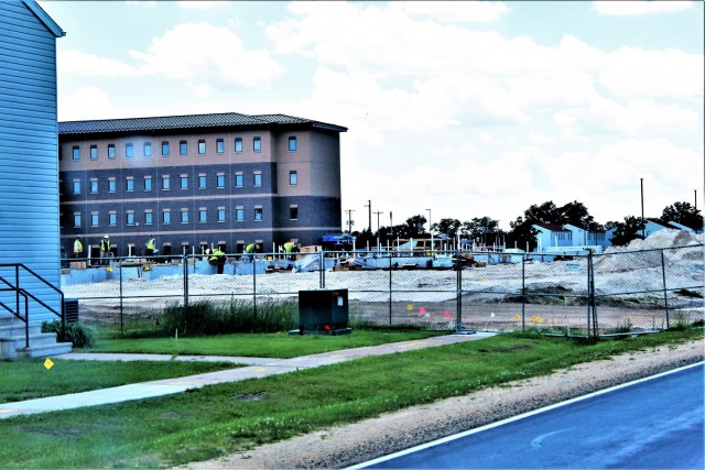 Infrastructure work is shown under way June 2, 2021, in the 1600 block of the cantonment area at Fort McCoy, Wis., for a second transient training troops barracks project. The second barracks $18.8 million barracks project was awarded to L.C....
