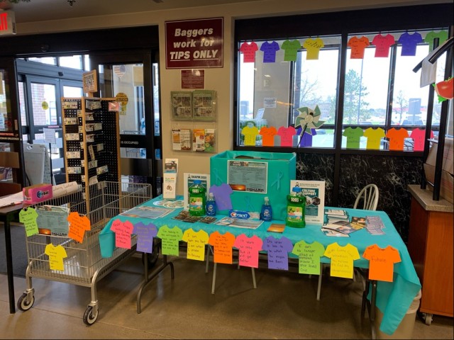 A Clothesline Project display is shown in April 2021 at the Fort McCoy, Wis., commissary. (Contributed photo)