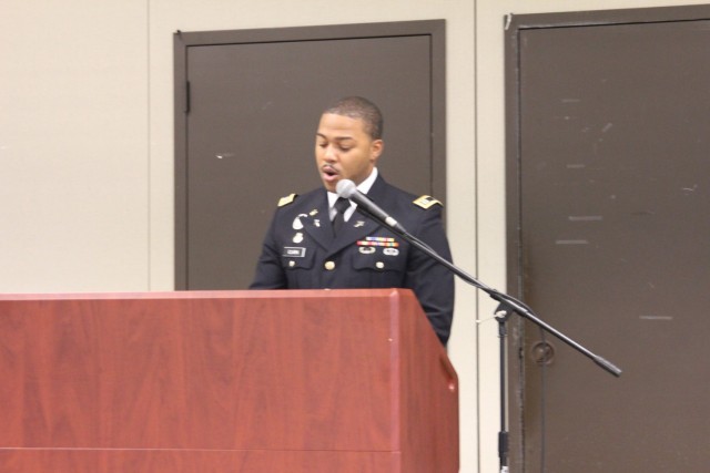 Chaplain (Capt.) Eric Clark with the Army Reserve leads a prayer at the Memorial Day Prayer Luncheon on May 27, 2021, at Fort McCoy, Wis. The Religious Support Office organizes prayer lunches for both Memorial Day and Labor Day each year. (U.S....