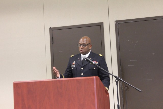 Chaplain (Maj.) Robert Rand with the garrison Religious Support Office speaks to community members at the Memorial Day Prayer Luncheon on May 27, 2021, at Fort McCoy, Wis. The Religious Support Office organizes prayer lunches for both Memorial Day...