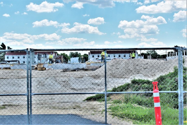 Infrastructure work is shown under way June 2, 2021, in the 1600 block of the cantonment area at Fort McCoy, Wis., for a second transient training troops barracks project. The second barracks $18.8 million barracks project was awarded to L.C....