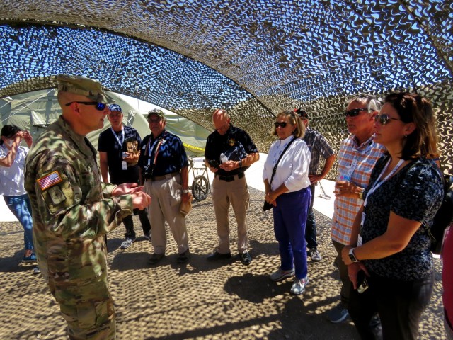 Twenty employers from the San Francisco area participating in Boss Lift got a rare opportunity to fly to Fort Hunter Liggett in military aircrafts, and observe Army training up close and personal, June 12, 2021. The event was hosted by the California Employer Support of the Guard and Reserve (ESGR) and FHL, enhanced employers’ knowledge of the Army Reserve and National Guard missions. Fort Hunter Liggett Garrison Commander Col. Charles Bell informs employers how the garrison supports year-round training.