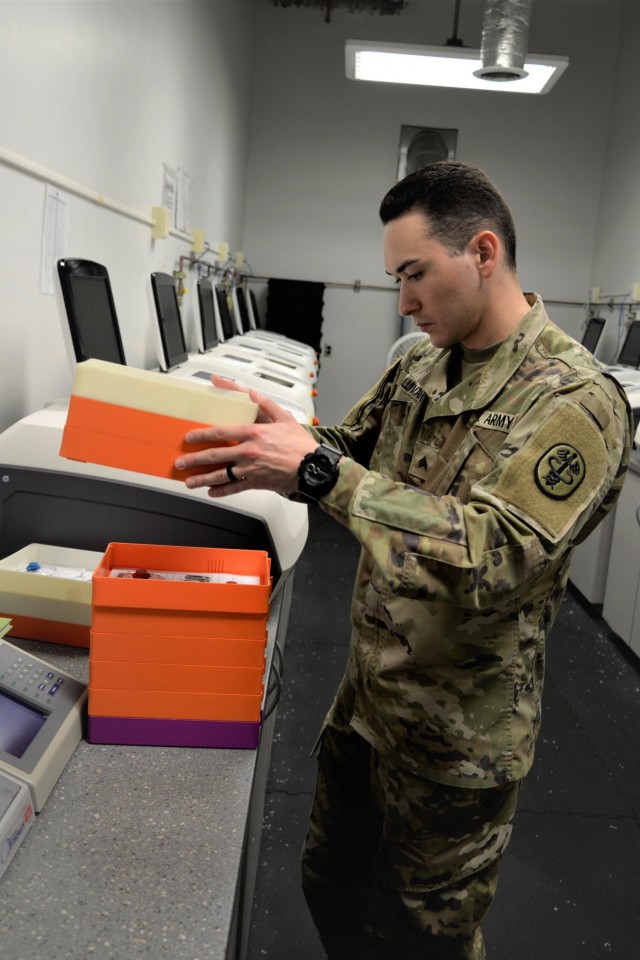 Sgt. David Sullivan, an Optical Laboratory Specialist at the General Leonard Wood Army Community Hospital, begins creating lenses where the lab fabricates between 76,000 to 80,000 eyeglasses per year for trainees and Tricare beneficiaries around the Fort Leonard Wood area.
