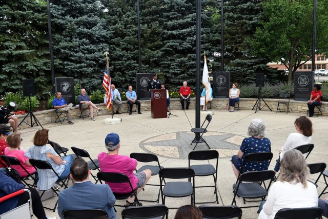 Residents, veterans and local leaders of Buffalo Grove participate in their annual Flag Day celebration at Veterans Park on June 14th. Army Reserve Lt. Col. Keith A. Cowan, 3rd Battalion, 335 Infantry Regiment, 85th U.S. Army Reserve Support...