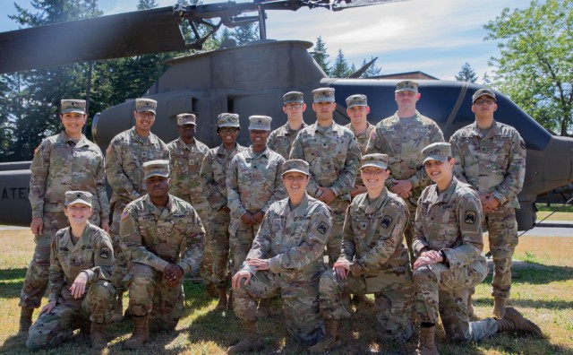The 16th CAB Sexual Harassment/Assault Response and Prevention Ambassadors pose for a group photo following the SHARP Ambassador course at Joint Base Lewis-McChord, Wash., June 3, 2021. The SHARP Ambassador course provided Soldiers across the formation with necessary training and resources to prevent and respond to SHARP incidents as a first line of defense and build a culture of trust, dignity, and respect within the ranks.