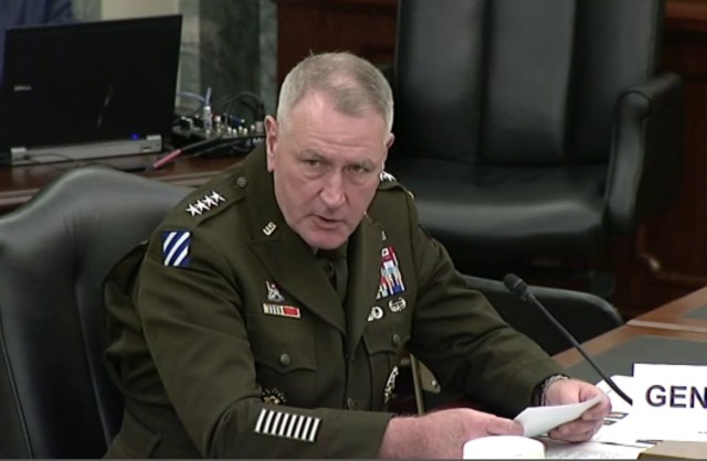 Gen. John M. Murray, Army Futures Command commander, testifies before lawmakers during a Senate Armed Services Committee hearing on June 15, 2021. 