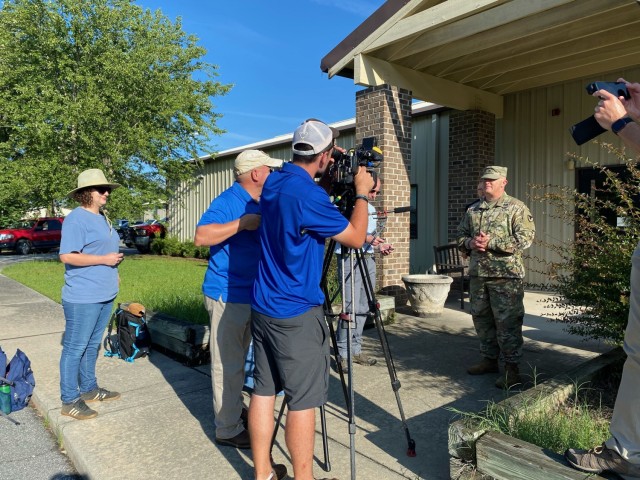 Fort Stewart-Hunter Army Airfield's garrison commander, Col. Bryan Logan, greets members of the local news media, June 14 on Fort Stewart. Members of the media were invited to the installation to see firsthand why the installation’s Directorate...
